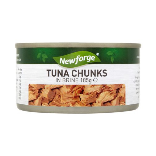 A 185 gram can of Newforge brand Tuna Chunks in Brine