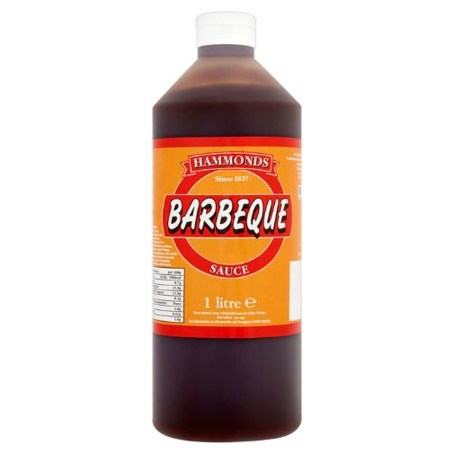 A 1 liter bottle of Hammonds brand BBQ Sauce