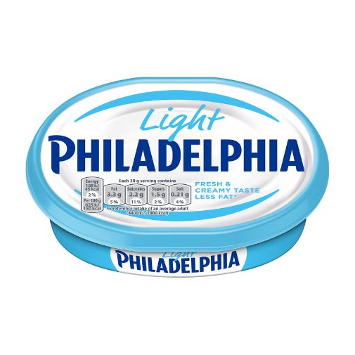A 180 gram tub of Philadelphia brand Light Cream Cheese