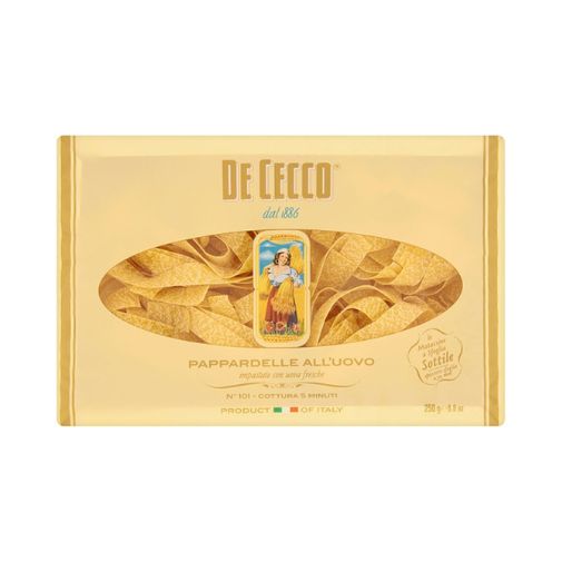 A 250 gram box of De Cecco brand Pappardelle Pasta