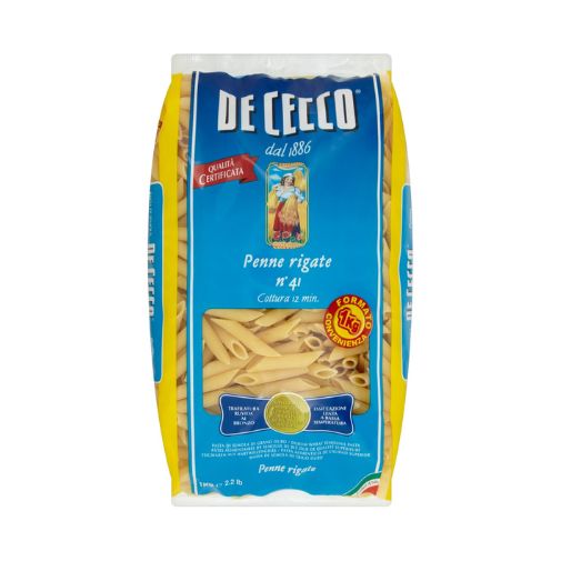 A 1 kilogram bag of De Cecce brand Penne Pasta