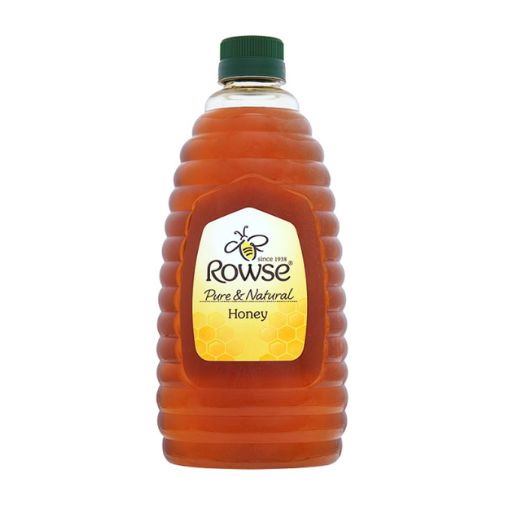 A clear 1.36 kilogram squeezy bottle of Rowse brand Honey