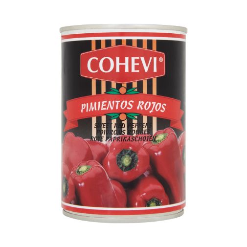 A 390 gram can of Cohevi brand Sweet Red Peppers