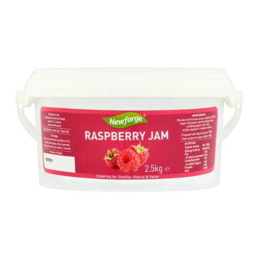 A 2.5 kilogram bucket of Newforge brand Raspberry Jam