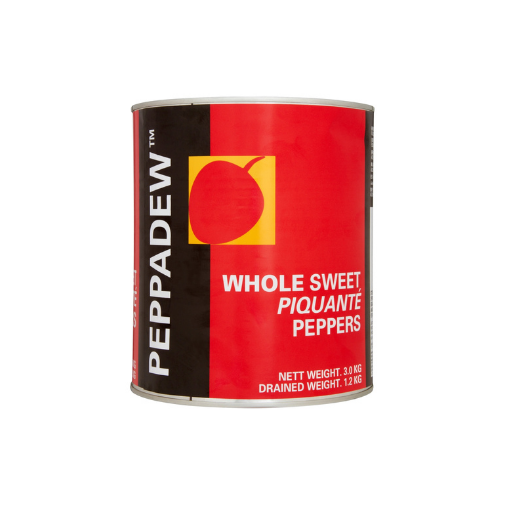 A 3 kilogram can of Peppadew brand Whole Sweet Piquante Peppers