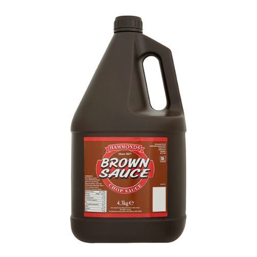 A 4.3 kilogram bottle of Hammonds brand Brown Sauce