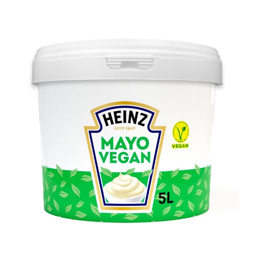 A 5 liter bucket of Heinz brand Vegan Mayonnaise