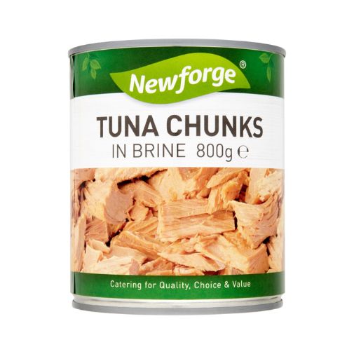An 800 gram can of Newforge brand Tuna Chunks in Brine
