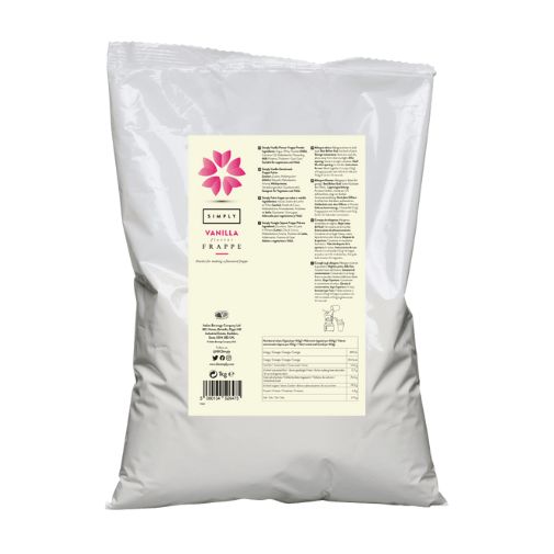 A 1 kilogram packet of Simply brand Vanilla Frappe Powder