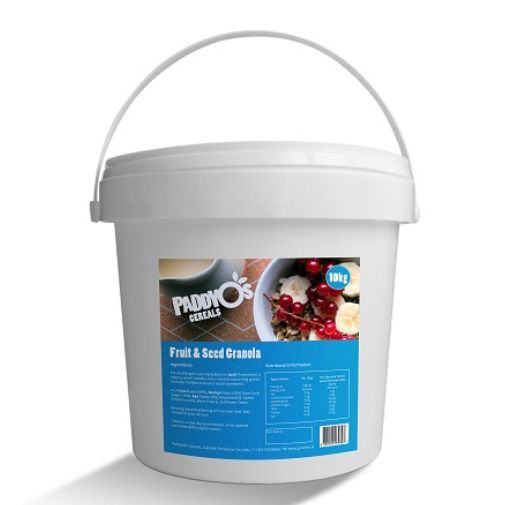 A 10 kilogram bucket of PaddyO's brand Fruit and Seed Granola